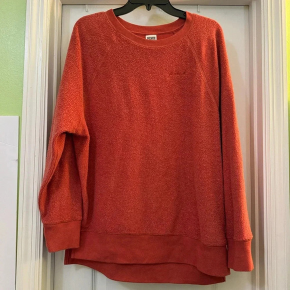 Victoria's Secret PINK Orange Sweatshirt Inside Out Fuzzy Fleece - Picture 1 of 6